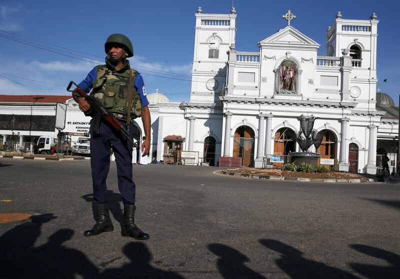 A security officer stands in front of St Anthony's shrine in Colombo, after bomb blasts ripped through churches and luxury hotels on Easter, in Sri Lanka. Reuters