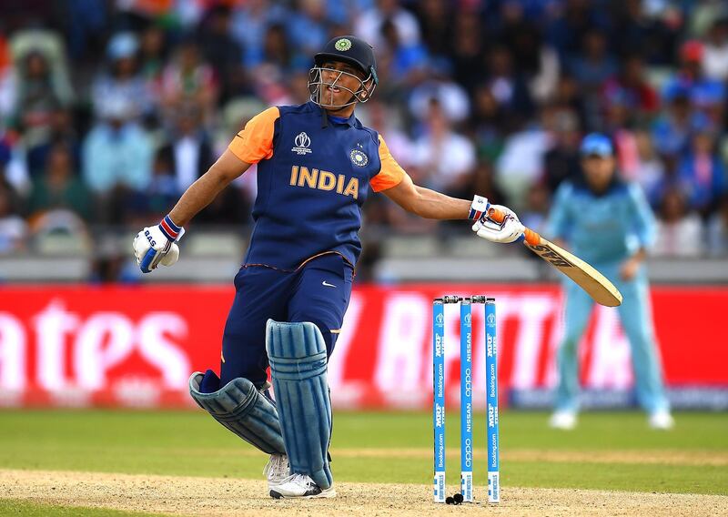 BIRMINGHAM, ENGLAND - JUNE 30:  MS Dhoni of India in action batting during the Group Stage match of the ICC Cricket World Cup 2019 between England and India at Edgbaston on June 30, 2019 in Birmingham, England. (Photo by Clive Mason/Getty Images)