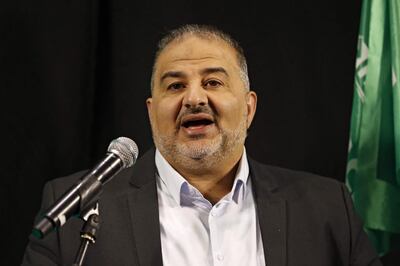 (FILES) In this file photo taken on April 1, 2021 Mansour Abbas, head of Israel's conservative Islamic Ra'am party, speaks during a press conference in the northern city of Nazareth. Arab Israeli party Ra'am joins coalition aiming to oust Israeli Prime Minister Netanyahu. / AFP / Ahmad GHARABLI
