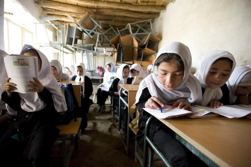 Girls at a government-run school in Afghanistan, where the Taliban are exerting increasing influence over the education system in many provinces. Chris Sands for The National