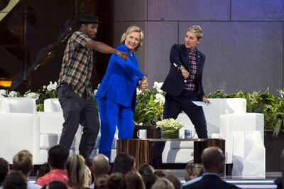 Hillary Clinton with Stephen 'tWitch' Boss and Ellen DeGeneres on The Ellen DeGeneres Show in 2015. Reuters