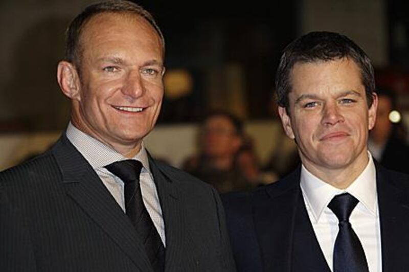 Matt Damon, right, the Hollywood actor with Francoise Pienaar who is portrayed in the film <i>Invictus</i>.
