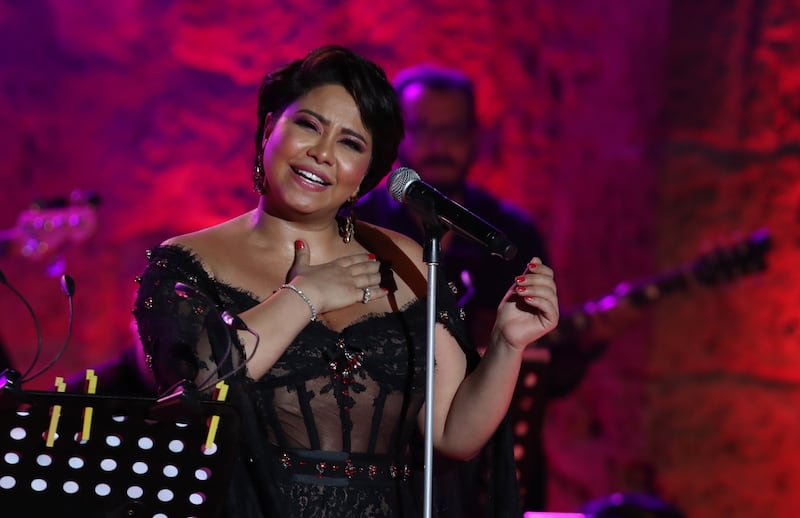 Egyptian singer Sherine Abdel Wahab performs during the 56th International Festival of Carthage in Tunis, Tunisia. EPA