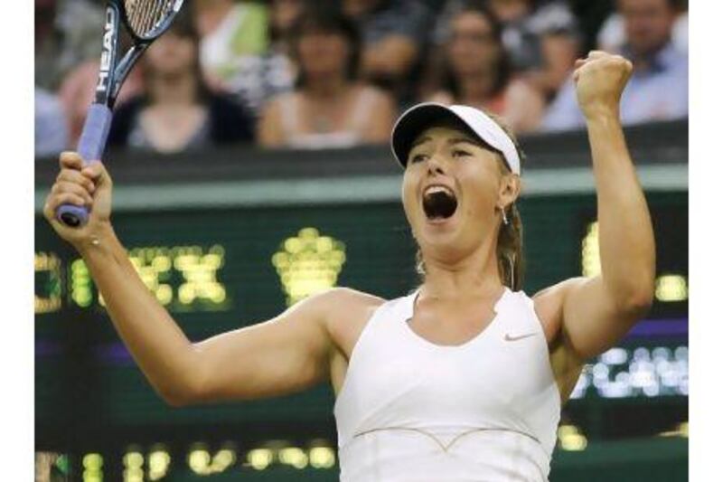 Russia's Maria Sharapova celebrates defeating Slovakia's Dominika Cibulkova.