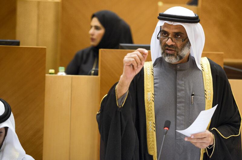 Abu Dhabi, United Arab Emirates -  Hamad Al Rahoomi, at the Federal Council meeting in the Federal National Council for VAT implementation on December 19, 2017. (Khushnum Bhandari/ The National)
