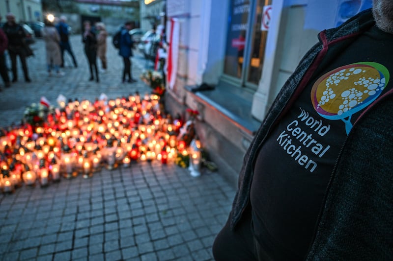 Vigil for Polish aid worker Damian Sobol, one of the seven World Central Kitchen staffers killed in an Israeli attack on a convoy in Gaza. EPA