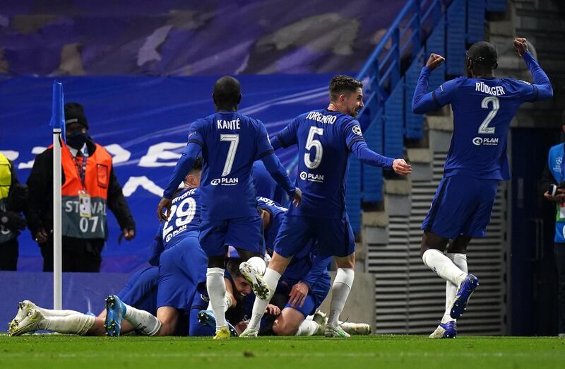 Mason Mount celebrates scoring Chelsea's second goal against Real Madrid. PA
