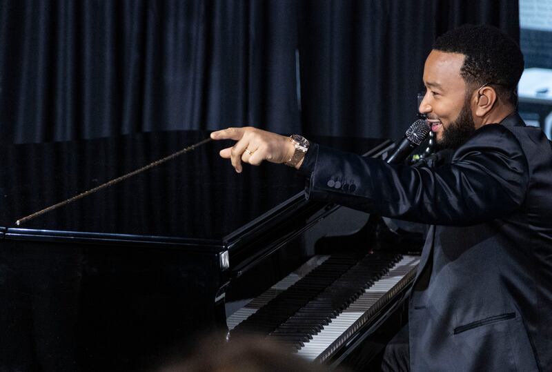 IMAGE DISTRIBUTED FOR LG-ONE - Grammy award winning artist John Legend performs during a private event for LG at Starpower on Thursday, Sept.  29, 2022 in Dallas, Texas.  LG debuted its latest OLED TVs.  (Brandon Wade / AP Images for LG-One)