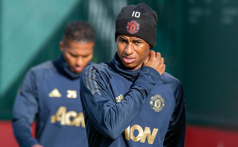 Manchester United's Marcus Rashford attends his team's training session in Manchester. EPA