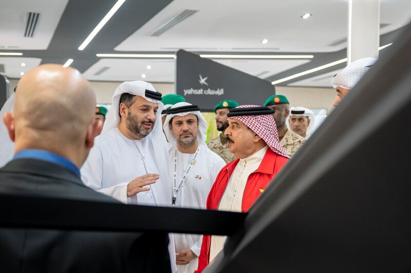 King Hamad of Bahrain visits the Tawazun stand during the airshow. 