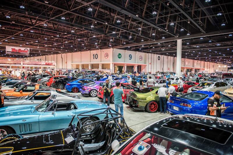 Some of the cars on display at last year’s Abu Dhabi International Motor Show and Custom Show Emirates. Courtesy Custom Events