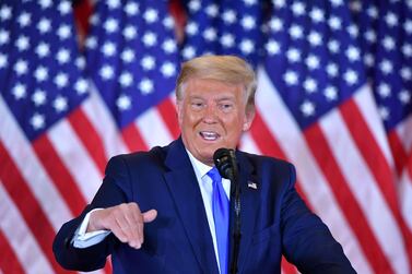 US President Donald Trump speaks during election night in the East Room of the White House in Washington, early on November 4, 2020. AFP