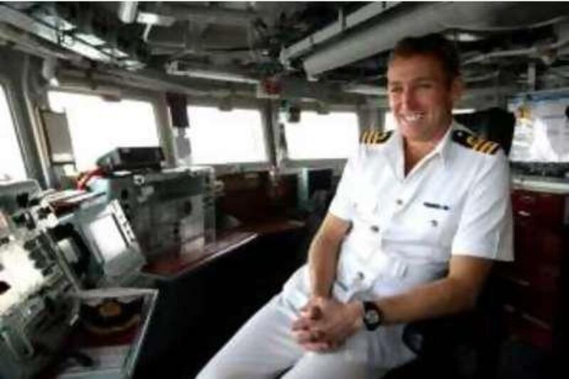 ABU DHABI 18th Dec.2008.Captain Rory Bryan on the bridge of HMS Lancaster, a Type 23 Frigate, in Port Zayed, Abu Dhabi yesterday(thurs). Stephen Lock  /  The National.   *** Local Caption ***  SL-lancaster-007.jpg