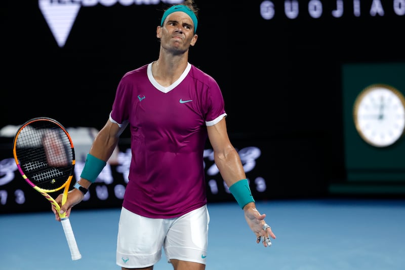 A frustrated Rafael Nadal after losing a point to Daniil Medvedev. AP