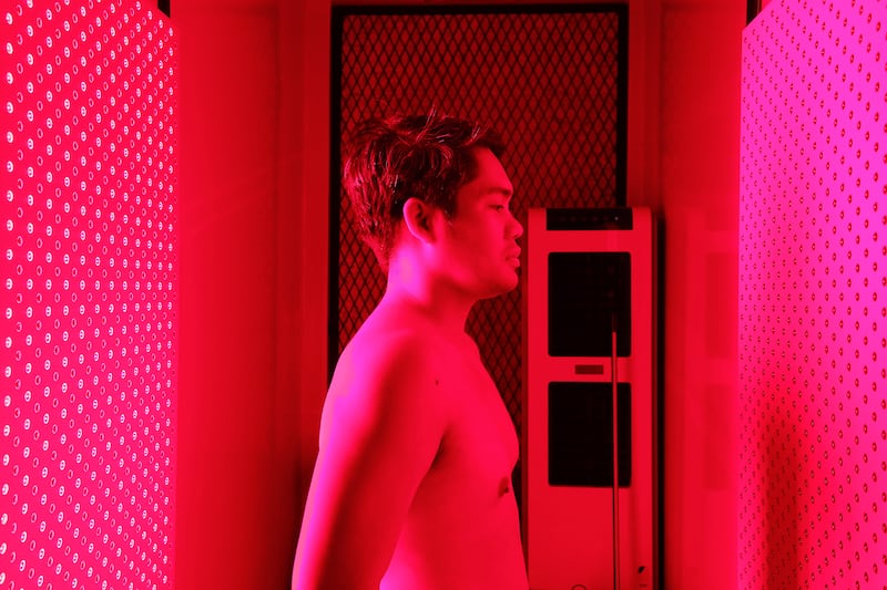 The red light therapy room helps players recover in a quick 10-minute session.