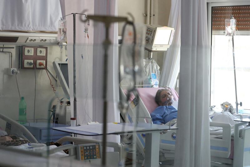 Syrians infected with Covid-19 receive treatment at Mouwasat Hospital in the capital Damascus. AFP