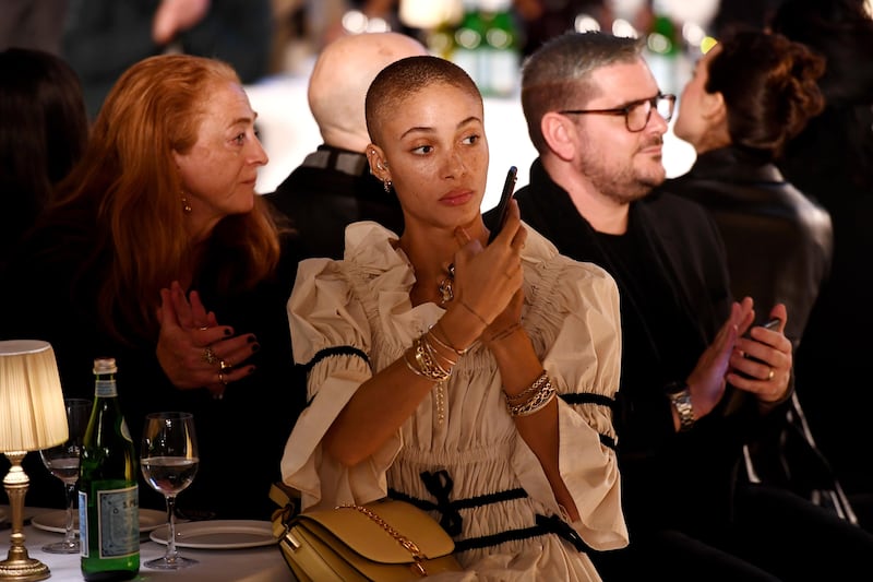 LONDON, ENGLAND - FEBRUARY 15: Adwoa Aboah attends the Molly Goddard show during London Fashion Week February 2020 on February 15, 2020 in London, England. (Photo by Jeff Spicer/BFC/Getty Images for BFC)