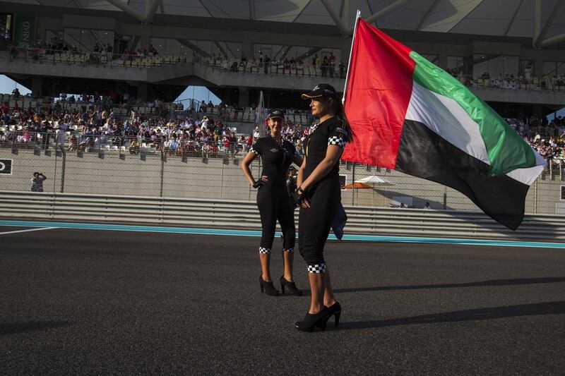 Abu Dhabi, United Arab Emirates, November 3, 2013:       On the grid ahead of the Formula One Etihad Airways Abu Dhabi Grand Prix Yas Marina Circuit in Abu Dhabi. Christopher Pike / The National