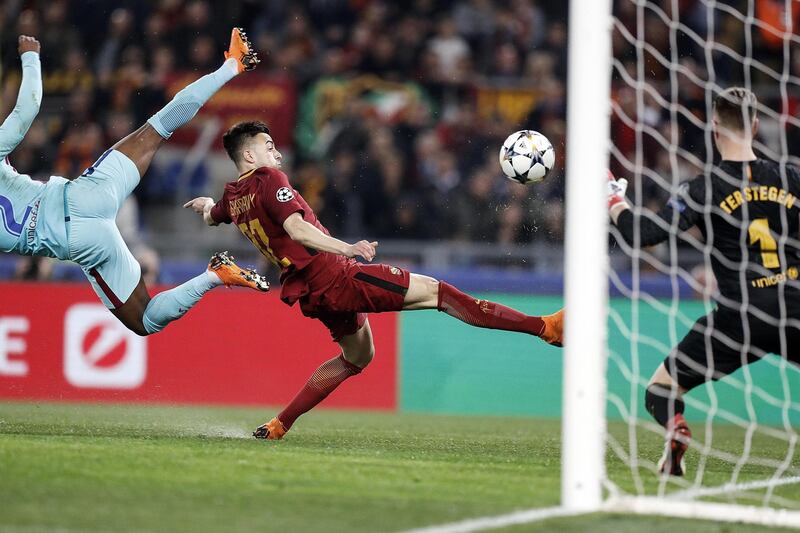 Roma's Stephan El Shaarawy in action against Barcelona during their Uefa Champions League quarter-final second-leg match in Rome. Riccardo Antimiani / EPA