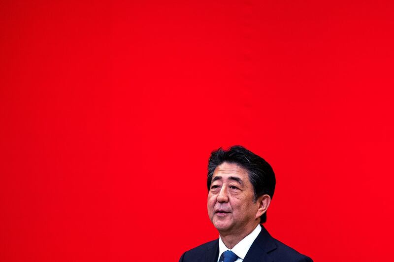In this picture taken on July 24, 2019 Japanese Prime Minister Shinzo Abe speaks on the podium during a ceremony marking one year before the start of the Tokyo 2020 Olympic Games in Tokyo. Abe announced on August 28, 2020 he will resign over health problems, in a bombshell development that kicks off a leadership contest in the world's third-largest economy. / AFP / Behrouz MEHRI
