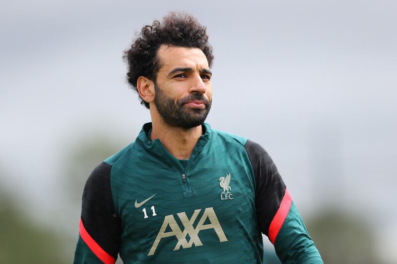 Liverpool attacker Mohamed Salah at the AXA Training Centre. Getty