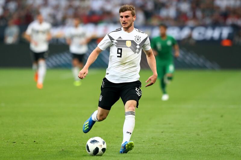 LEVERKUSEN, GERMANY - JUNE 08:  Timo Werner of Germany runs with the ball during the International Friendly match between Germany and Saudi Arabia at BayArena on June 8, 2018 in Leverkusen, Germany.  (Photo by Martin Rose/Bongarts/Getty Images)