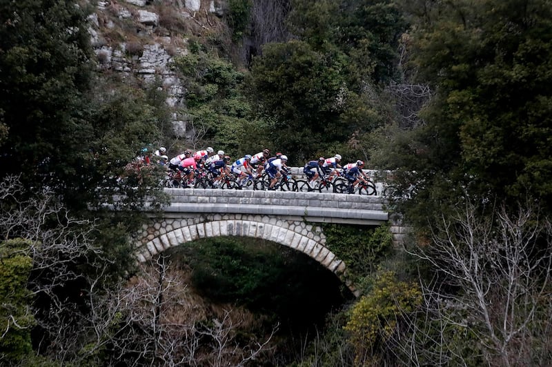 The peloton during Stage 1 of the Tour des Alpes-Maritimes Var cycling race, over 186.80km from Biot to Gourdon in France, on Friday, February 19. EPA