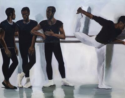 Lynette Yiadom-Boakye excels at images of male togetherness. 'A Concentration' (2018). Courtesy of Lynette Yiadom-Boakye