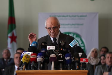 President of the Independent National Electoral Authority Mohamed Charfi speaks during a press conference in Algiers on Saturday. EPA