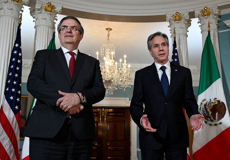 US Secretary of State Antony Blinken, right, meets Mexican Foreign Secretary Marcelo Ebrard at the State Department in Washington. AFP