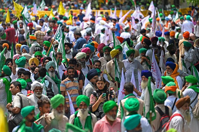 Farmers protest in New Delhi. All photos by AFP
