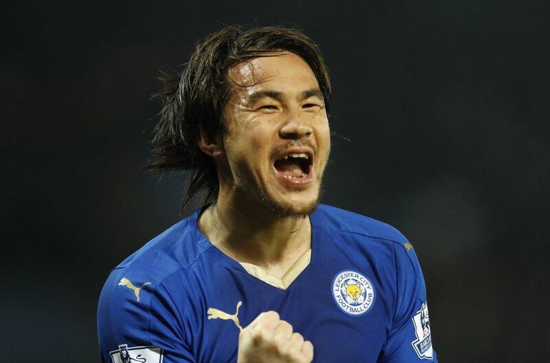 Shinji Okazaki celebrates scoring the first goal for Leicester City. Action Images via Reuters / John Sibley