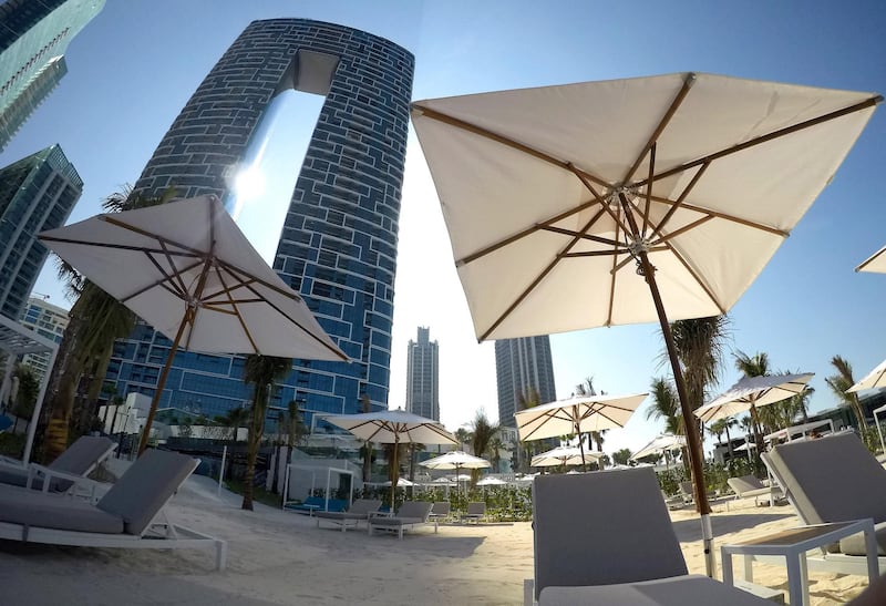 DUBAI, UNITED ARAB EMIRATES , December 24 – 2020 :-  View of the private beach area at the Address Beach Resort near Jumeirah Beach Residences in Dubai. ( Pawan Singh / The National ) For Lifestyle. Story by Janice