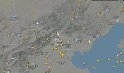 The airspace over Beijing on Sunday, March 29. Courtesy FlightRadar24.