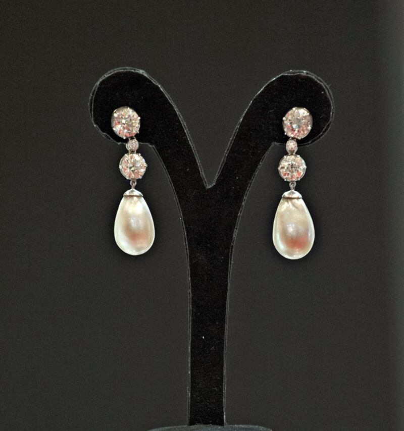 Real salt water pearls from Iraq  and diamonds from the Golconda mines in India make up these earrings valued at Dh5.5 million. Jeff Topping for The National