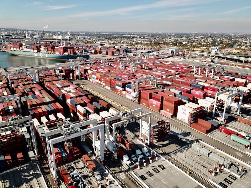 Commercial drivers are now working around the clock in an effort to clear the backlog at the Port of Los Angeles. Photo: Sven Kamm