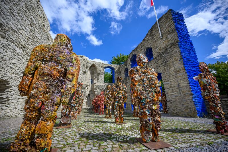 Trash People sculptures by artist HA Schult  at the Blaue Burg (Blue Castle) in Bad Lippspringe near Paderborn, Germany. Getty Images