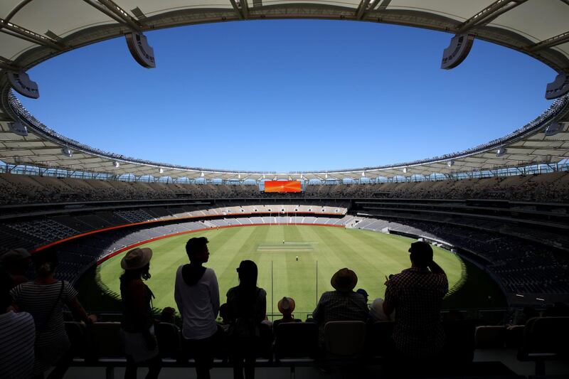 Members of the public explore the new Optus Stadium in Perth, Western Australia. A crowd of 110,000 people are expected to visit the stadium during the open community day. Richard Wainwright / EPA