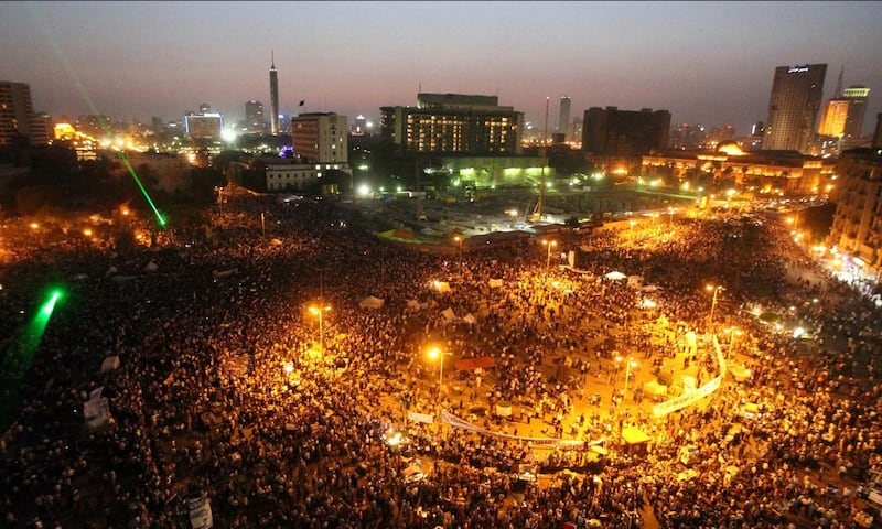 Thousands Egyptian protesters taking part in a protest in the landmark square on June 5, 2012 against verdicts handed down in ex-president Hosni Mubarak's murder trial. (Photo by Khaled DESOUKI / AFP)