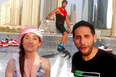 Nuseir Yassin, known as Nas Daily, with girlfriend Alyne Tamir make a video about visiting Dubai as tourists. The popular duo have recently set up shop in the city. Instagram / nasdaily