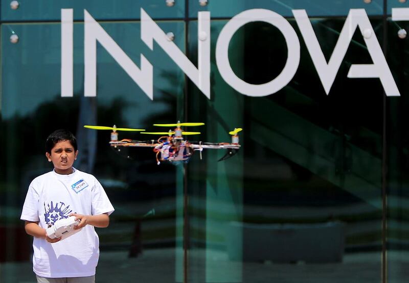 The Quad Copter is a helicopter powered by four propellers. Ravindranath K / The National