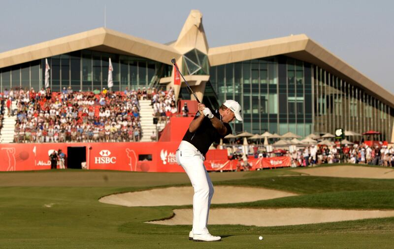 Jamie Donaldson from Wales plays a ball on the 18th hole during the final round of Abu Dhabi Golf Championship in United Arab Emirates, Sunday, Jan. 20, 2013. (AP Photo/Kamran Jebreili) *** Local Caption ***  Mideast Emirates Abu Dhabi Golf Championship.JPEG-0310f.jpg