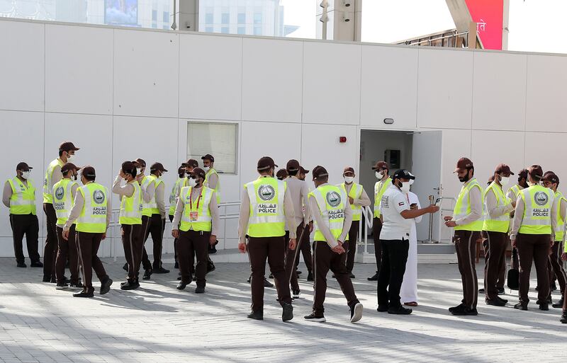 Dubai police prepare for the final day at the world's fair. Pawan Singh / The National