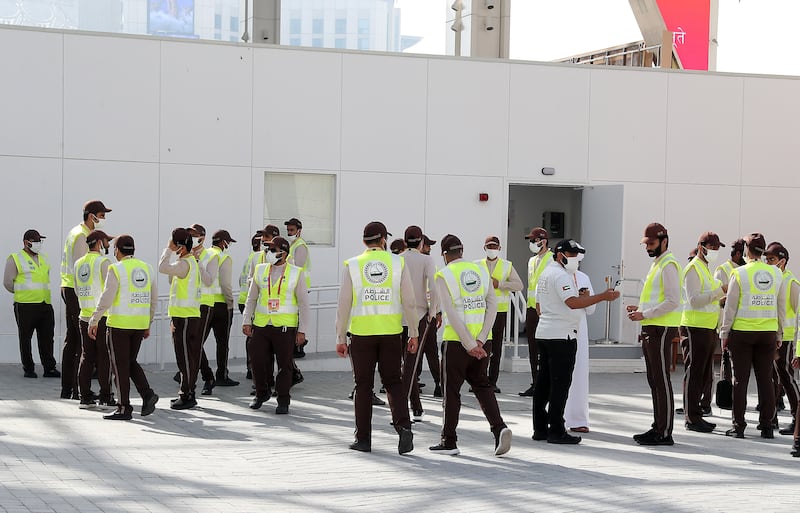 Dubai police prepare for the final day at the world's fair. Pawan Singh / The National