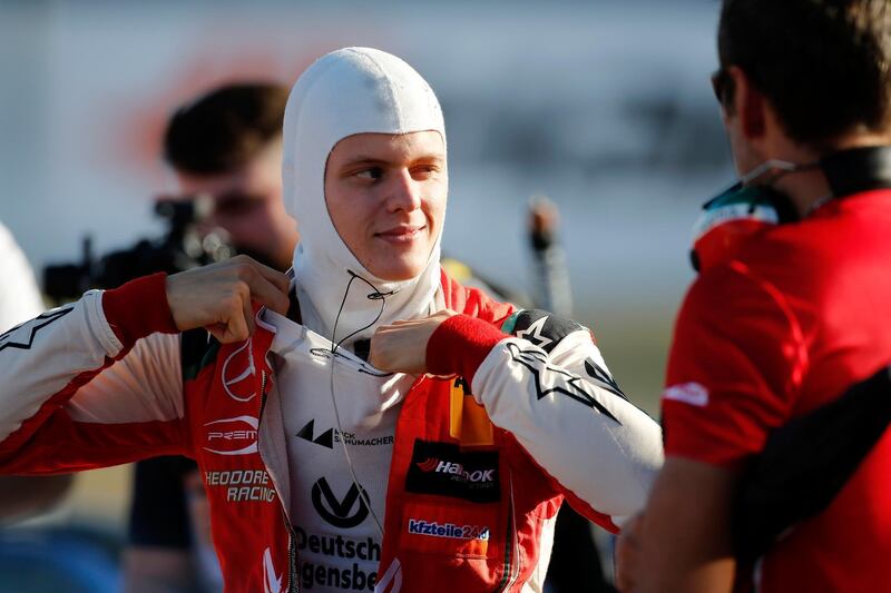 TOPSHOT - Germany's Mick Schumacher of Prema Theodore Racing prepares to race to win the Formula 3 European title on Germany's Hockenheim circuit on October 13, 2018.  - Germany OUT
 / AFP / dpa / Thomas Suer
