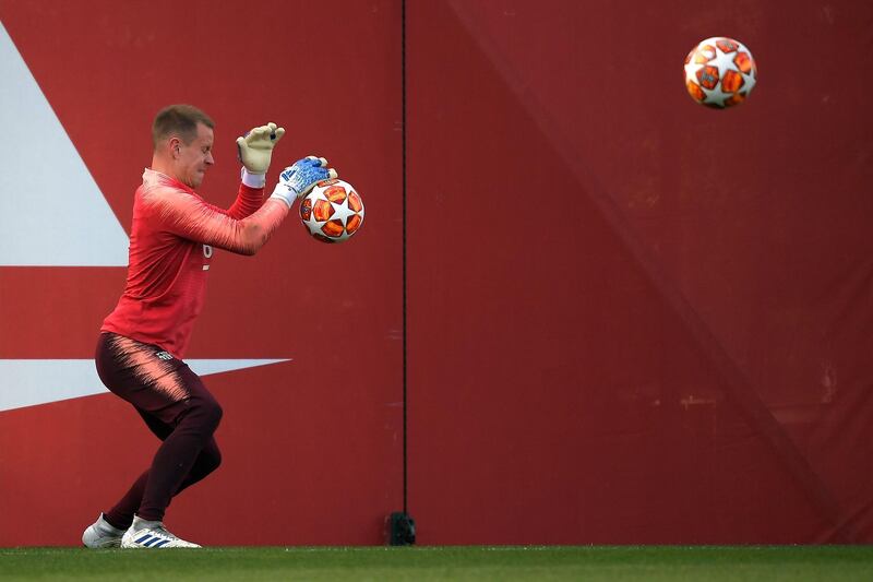 Barcelona goalkeeper Marc-Andre Ter Stegen takes part in a training session. AFP