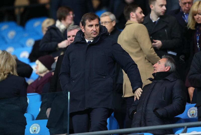 Ferran Soriano, the Chief Executive Officer of Manchester City, watches the match against West Ham at Etihad Stadium. Getty