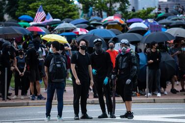 Demonstrators gather during a strike rally at Tamar Park in the Admiralty district of Hong Kong, China, on Tuesday, September 3, 2019. Bloomberg
