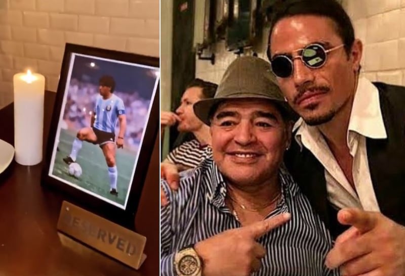 Salt Bae has reserved Diego Maradona's favourite table at Nusr-Et Dubai 'for ever' in tribute to the former Argentina footballer. Photo: Instagram
