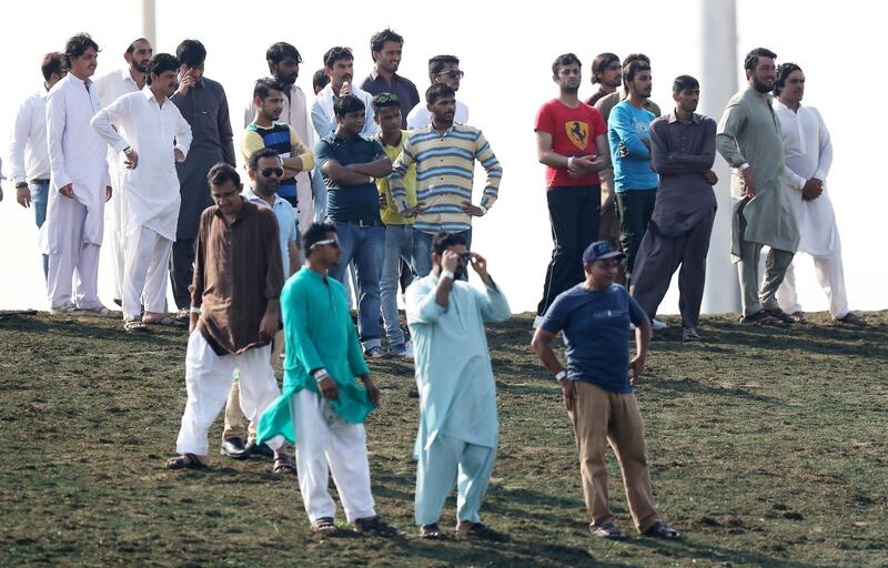 ABU DHABI , UNITED ARAB EMIRATES, October 05, 2018 :- Crowd watching the Abu Dhabi T20 cricket match between Lahore Qalanders vs Hobart Hurricanes held at Zayed Cricket Stadium in Abu Dhabi. ( Pawan Singh / The National )  For Sports. Story by Amith